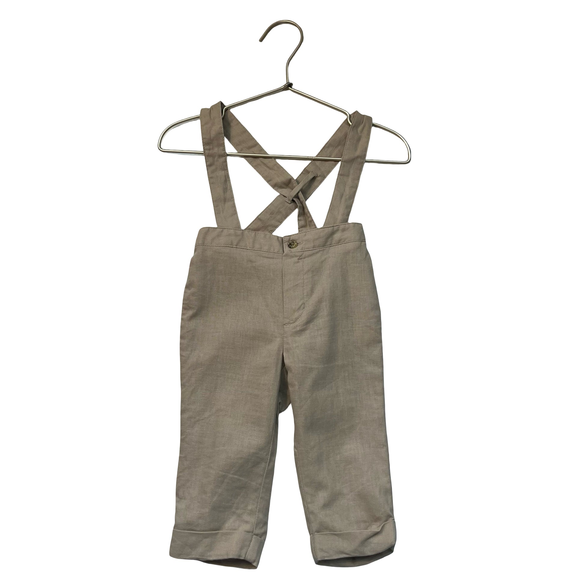 Janie and Jack Tan Linen-Cotton Suspender Pants - Size 6-12 Mo