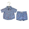 Janie and Jack Blue Check Lobster Print Shorts & Button Down Set - Size 0-3 Mo