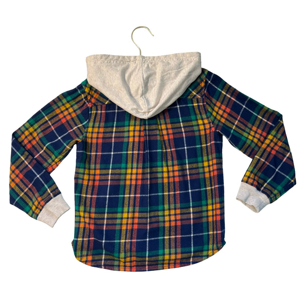 Hanna Andersson Plaid Flannel Hooded Button Down Shirt - Size 6-7
