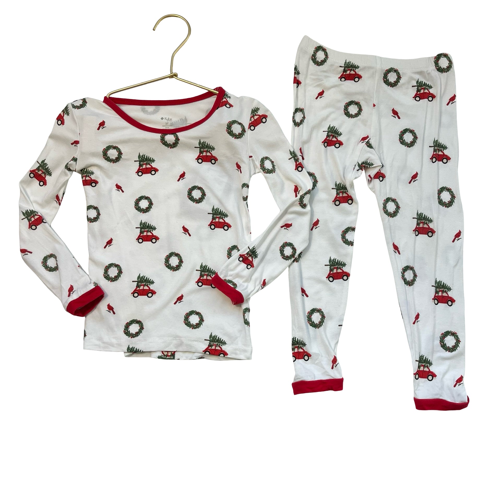 Kyte Ivory, Red, Green Christmas Tree Car PJ Set - Size 3T