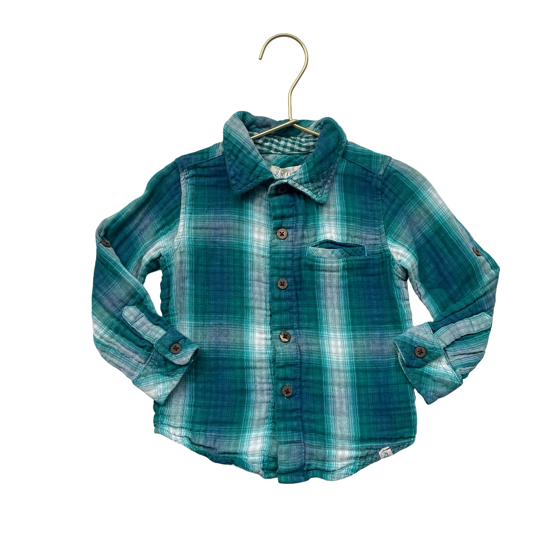 Me & Henry Teal Plaid Button Down Shirt - Size 2-3