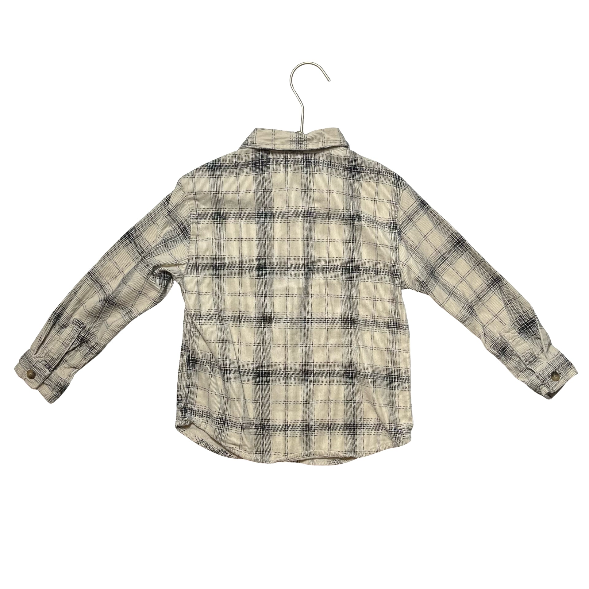 Zara Ivory & Black Plaid Corduroy Button Down - Size 4-5