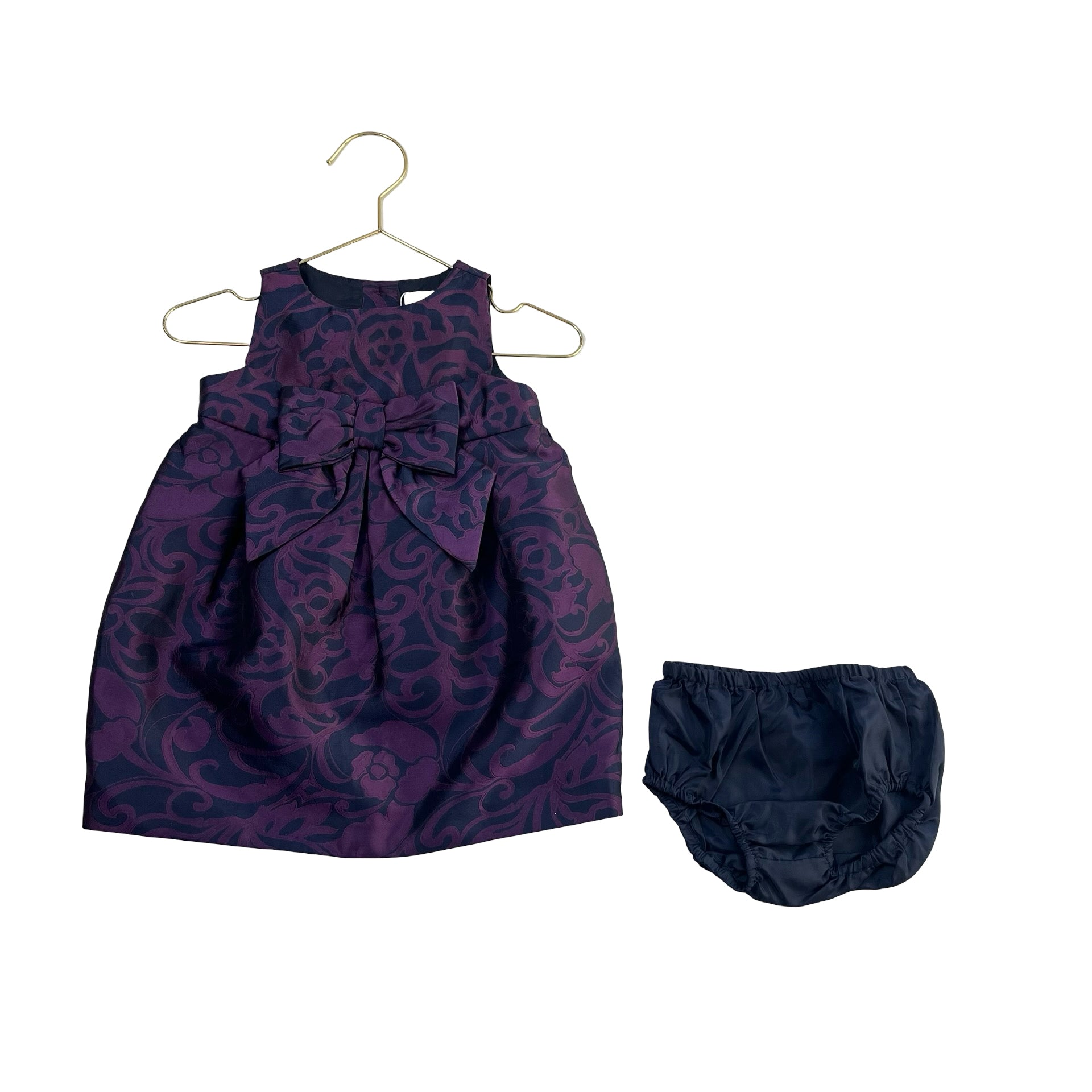 Janie and Jack Purple & Navy Floral Dress & Bloomers - Size 12-18 Mo