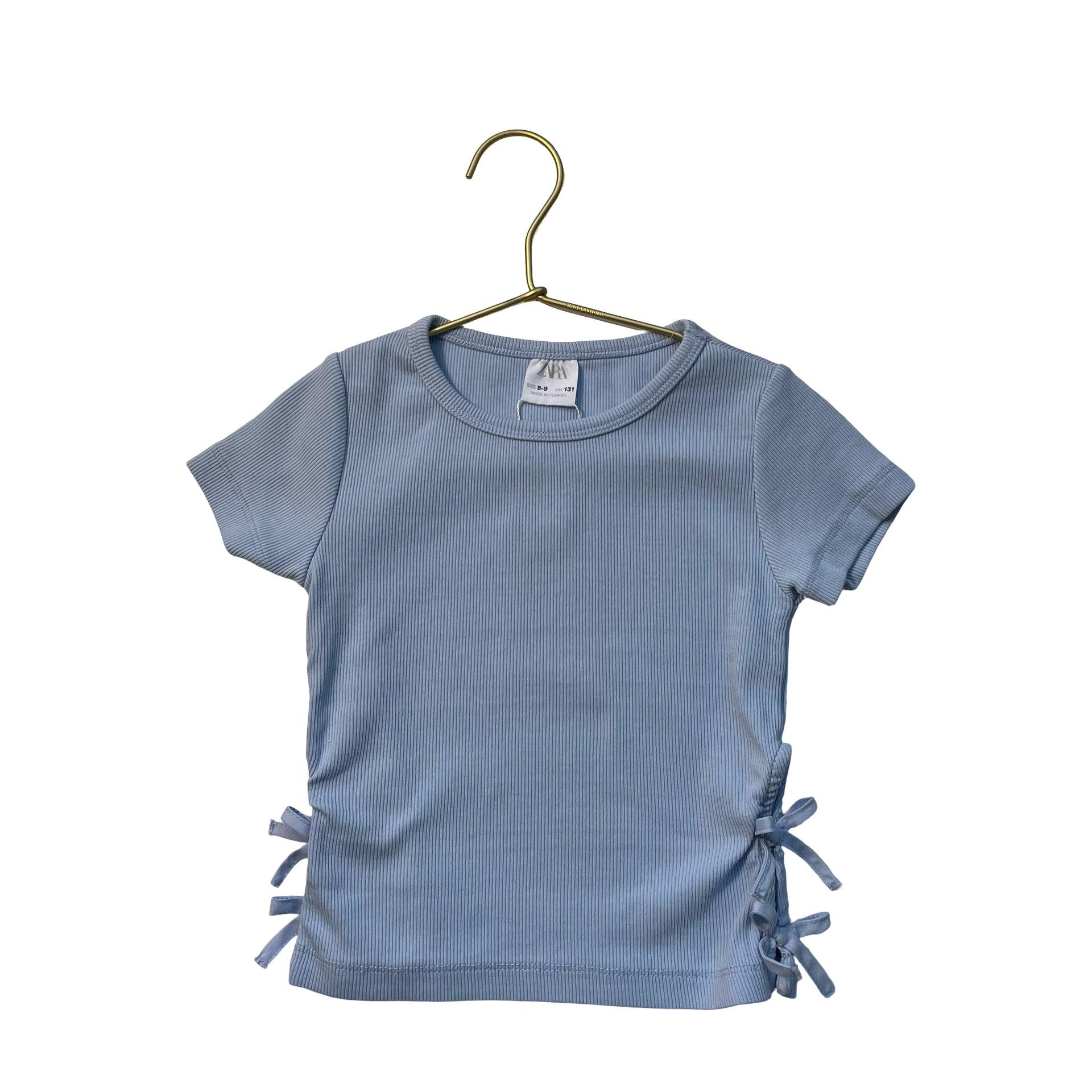 Zara Periwinkle Blue Ribbed Side-Tie Top - Size 8-9