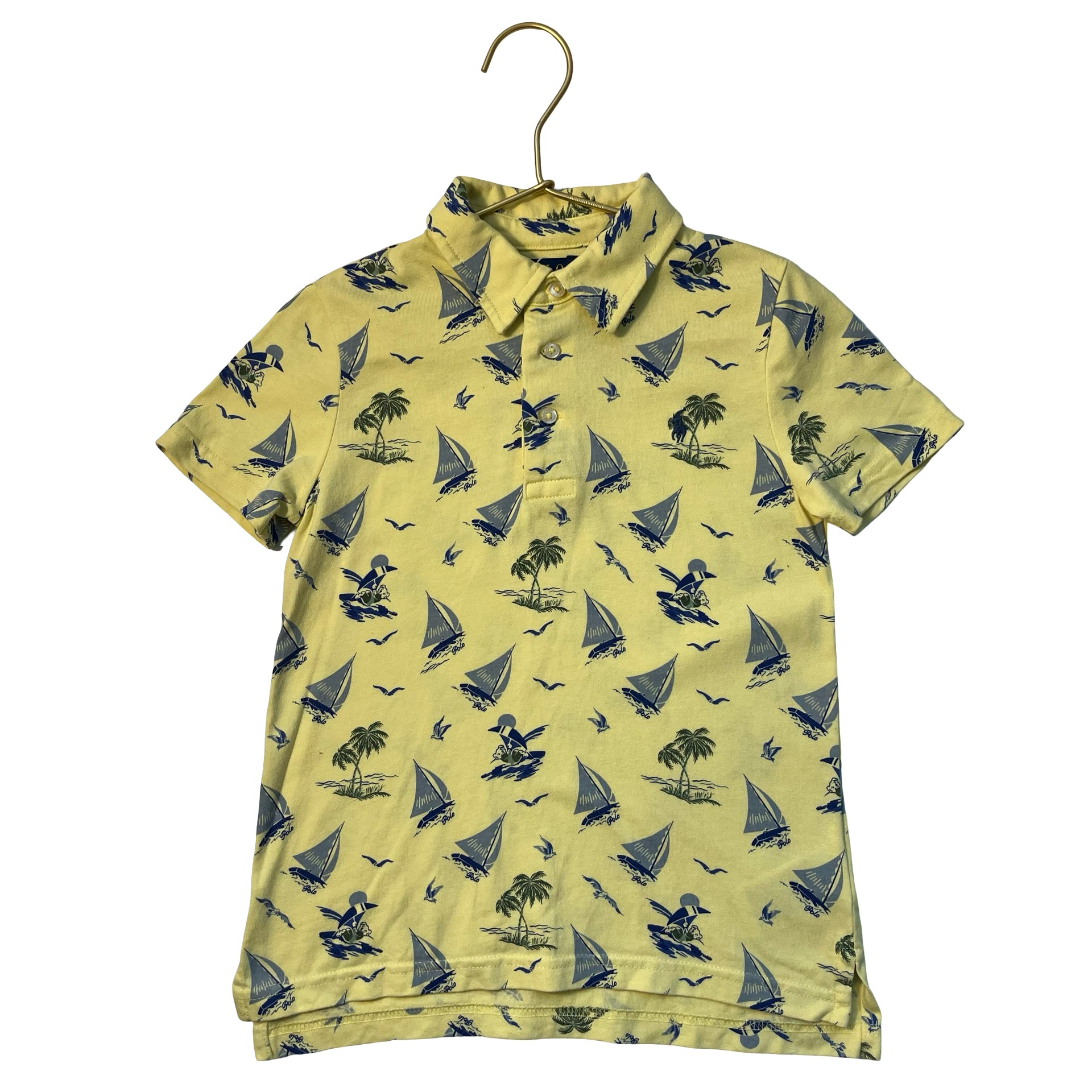 Polo Ralph Lauren Yellow Polo Bear Sailboat Print Polo Shirt - Size 5