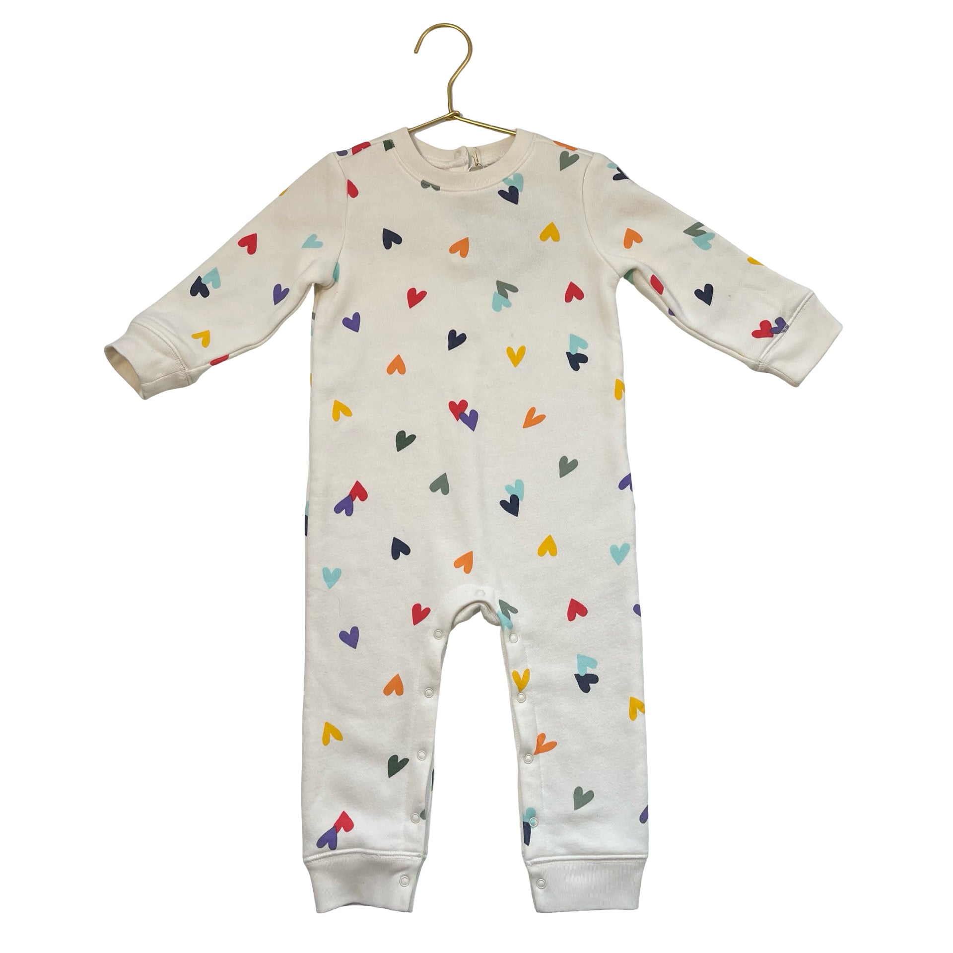 Primary Ivory & Colorful Heart Print One-Piece - Size 12-18 Mo