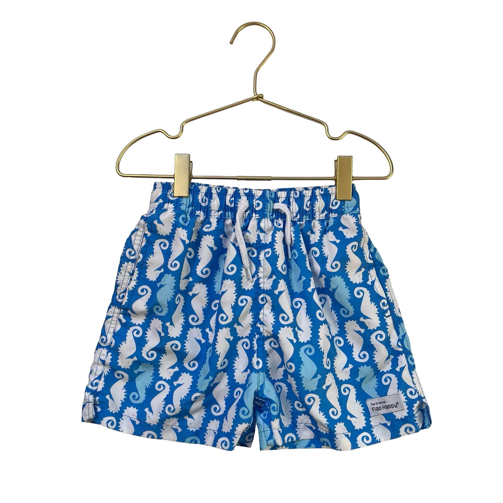 Flap Happy Blue Sea Horse Print Swim Shorts - Size 4