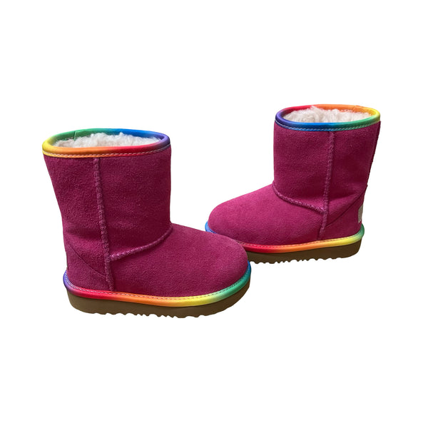UGG Pink Shearling Boots, Rainbow Trim - Size 7