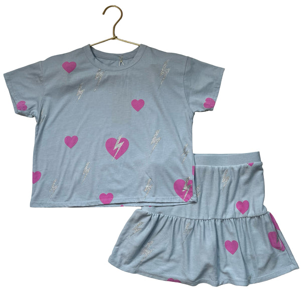 Chaser Light Blue, Purple Heart & Silver Bolt Shirt & Skort Skirt Set - Size 8
