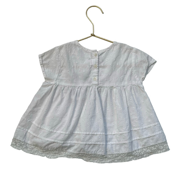 Zara Ivory Swiss Dot & Lace Trim Blouse - Size 18-24 Months