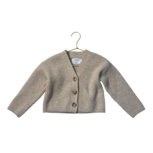 Zara Tan Cropped V-Neck Cardigan Sweater - Size 6-7
