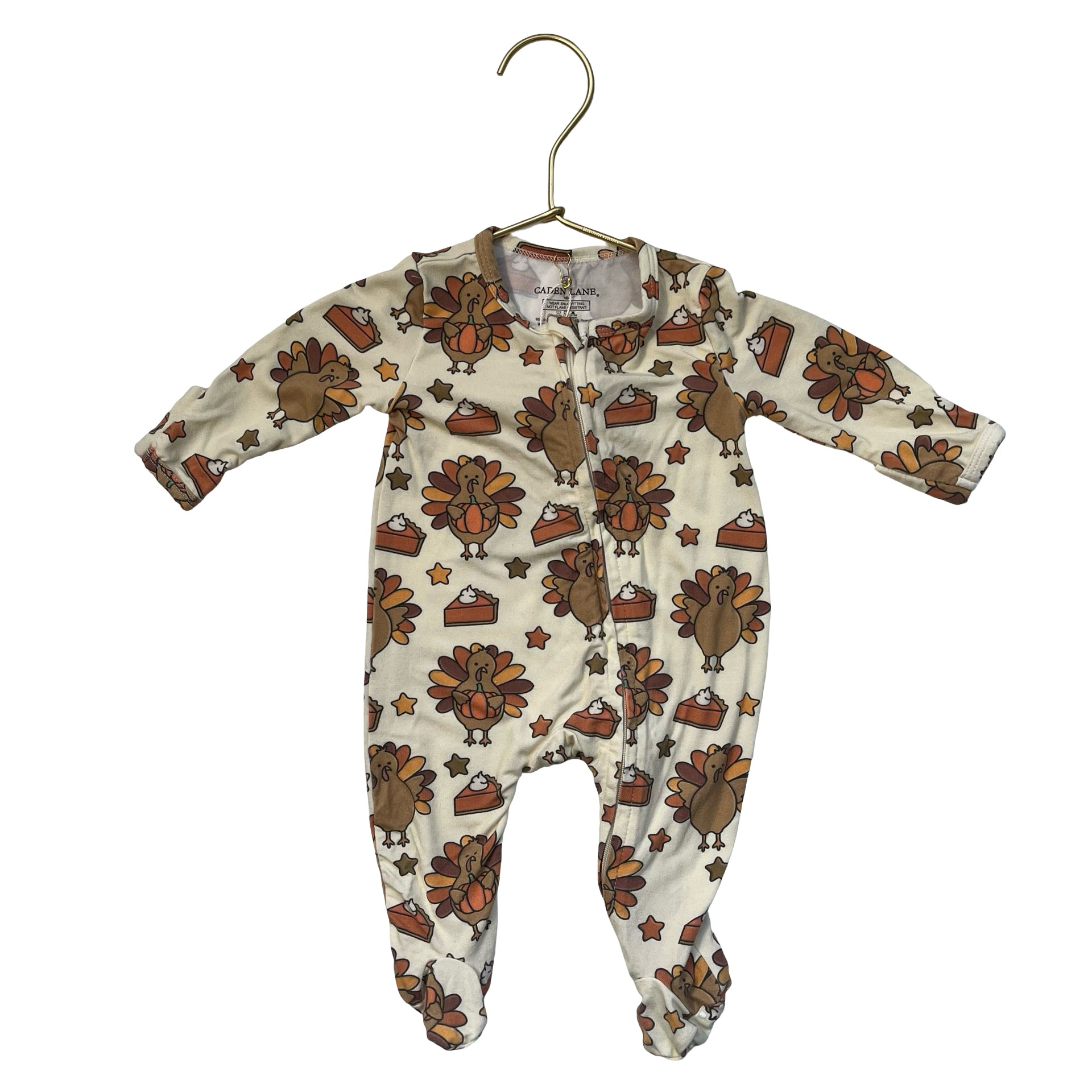 Caden Lane Thanksgiving Turkey Print Footed PJs - Size NB