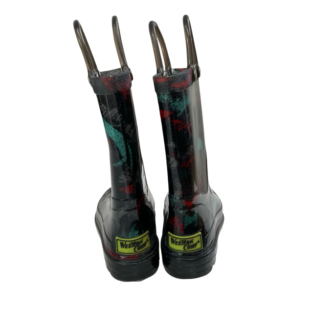 Western Chief Black & Multi-Color Shark Pattern Rain Boots - Size 9