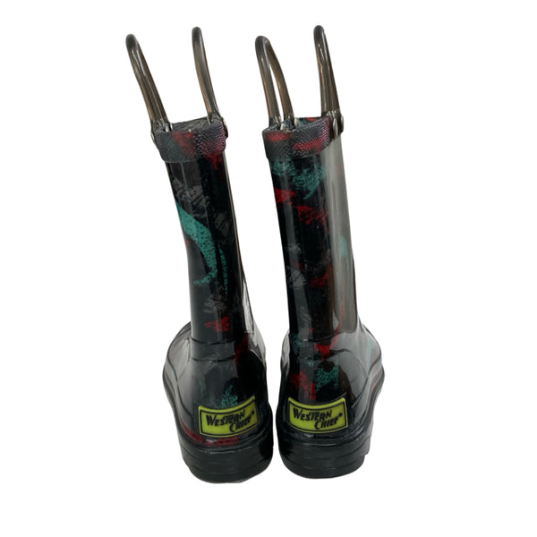 Western Chief Black & Multi-Color Shark Pattern Rain Boots - Size 9