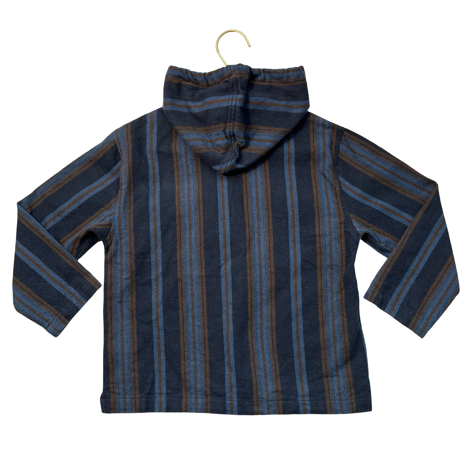 Zara Navy, Blue, Brown Striped Flannel Hooded Pullover - Size 6