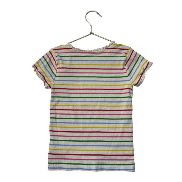 Mini Boden Ivory & Rainbow Striped Ribbed T-Shirt - Size 8-9Y
