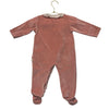 Baby Gi Dusty Pink Velour Footed One Piece, Floral Trim - Size 9 Mo