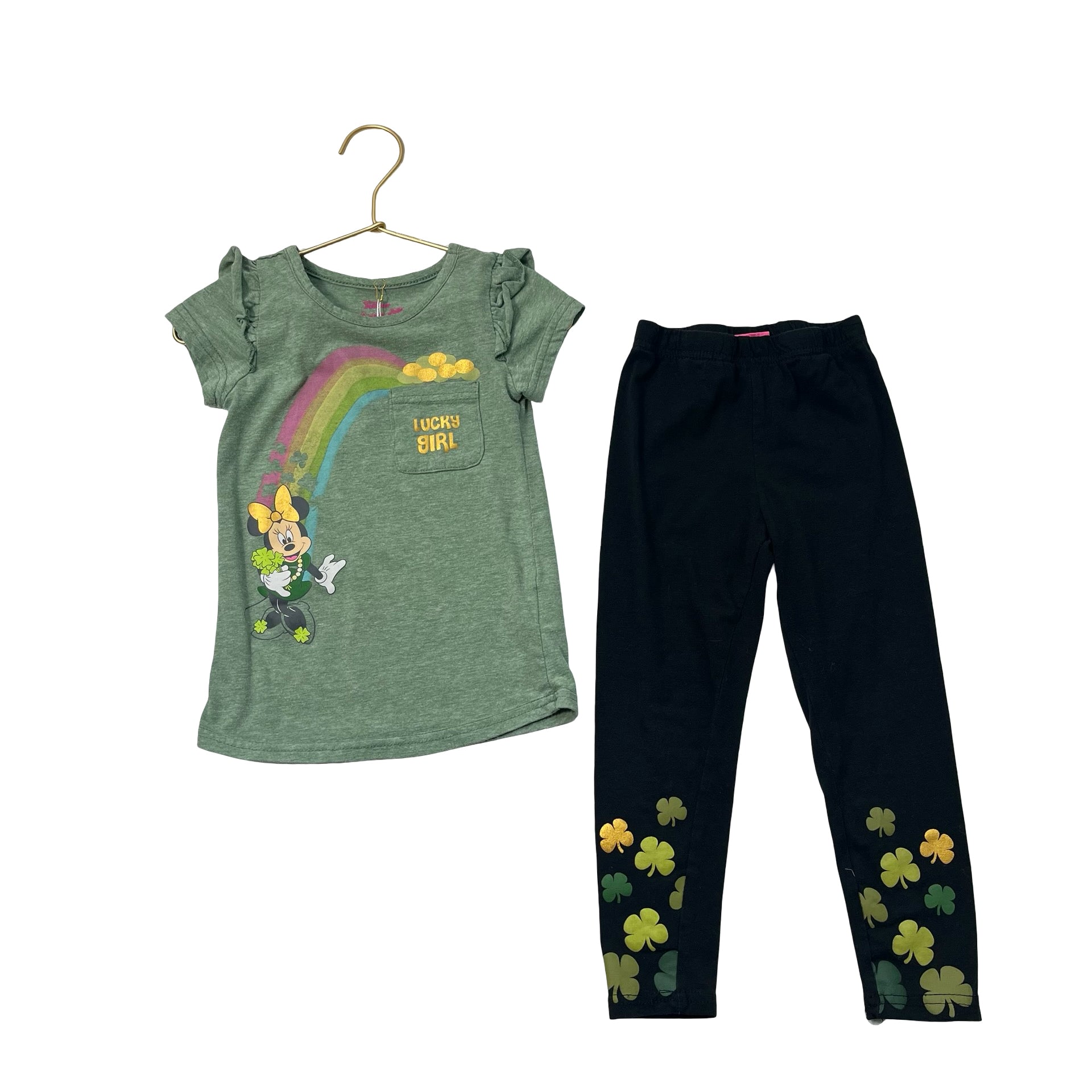 Disney Minnie 'Lucky Girl' Tee  & Shamrock Leggings - Size 4T