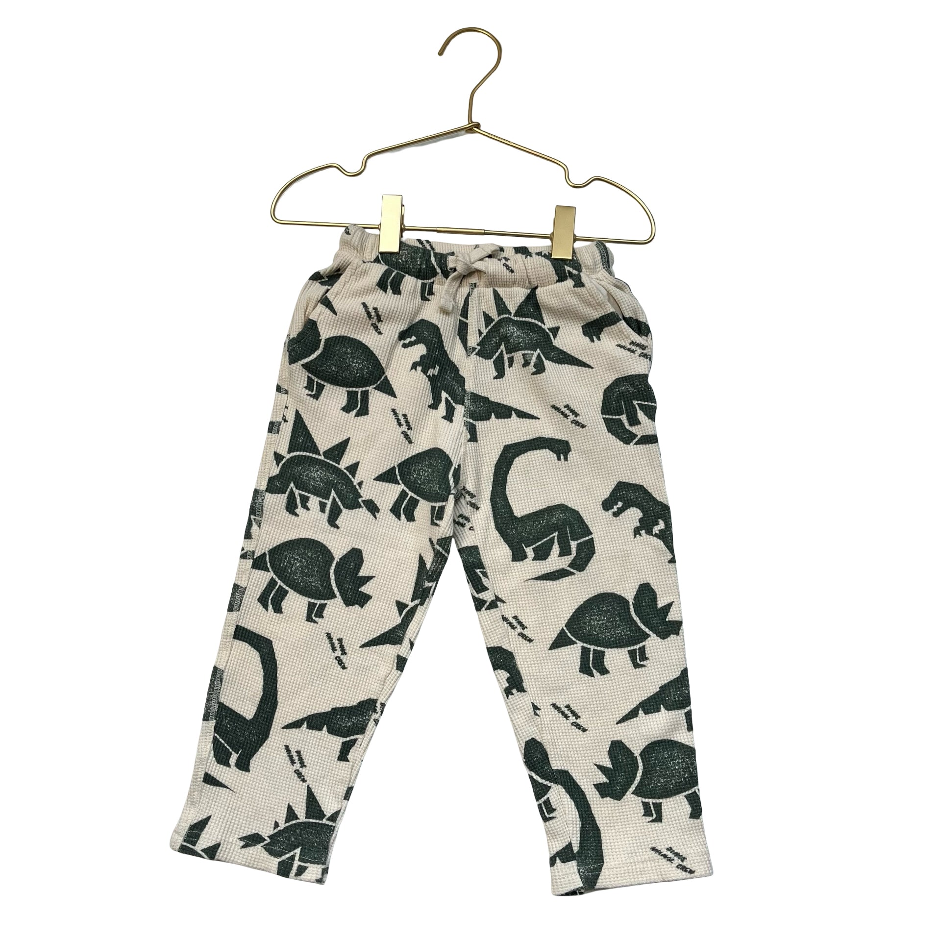 Zara Ivory & Green Dino Waffle Pants - Size 2-3