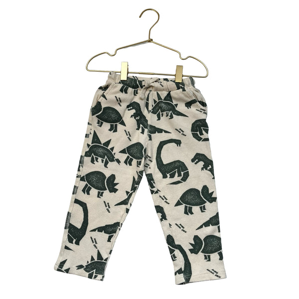 Zara Ivory & Green Dino Waffle Pants - Size 2-3