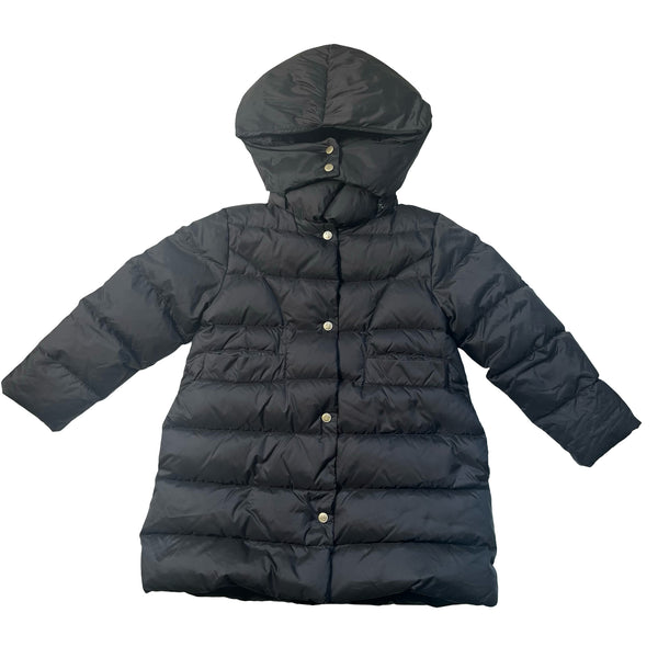 Petit Bateau Black Puffer Coat, Detachable Hood - Size 6A