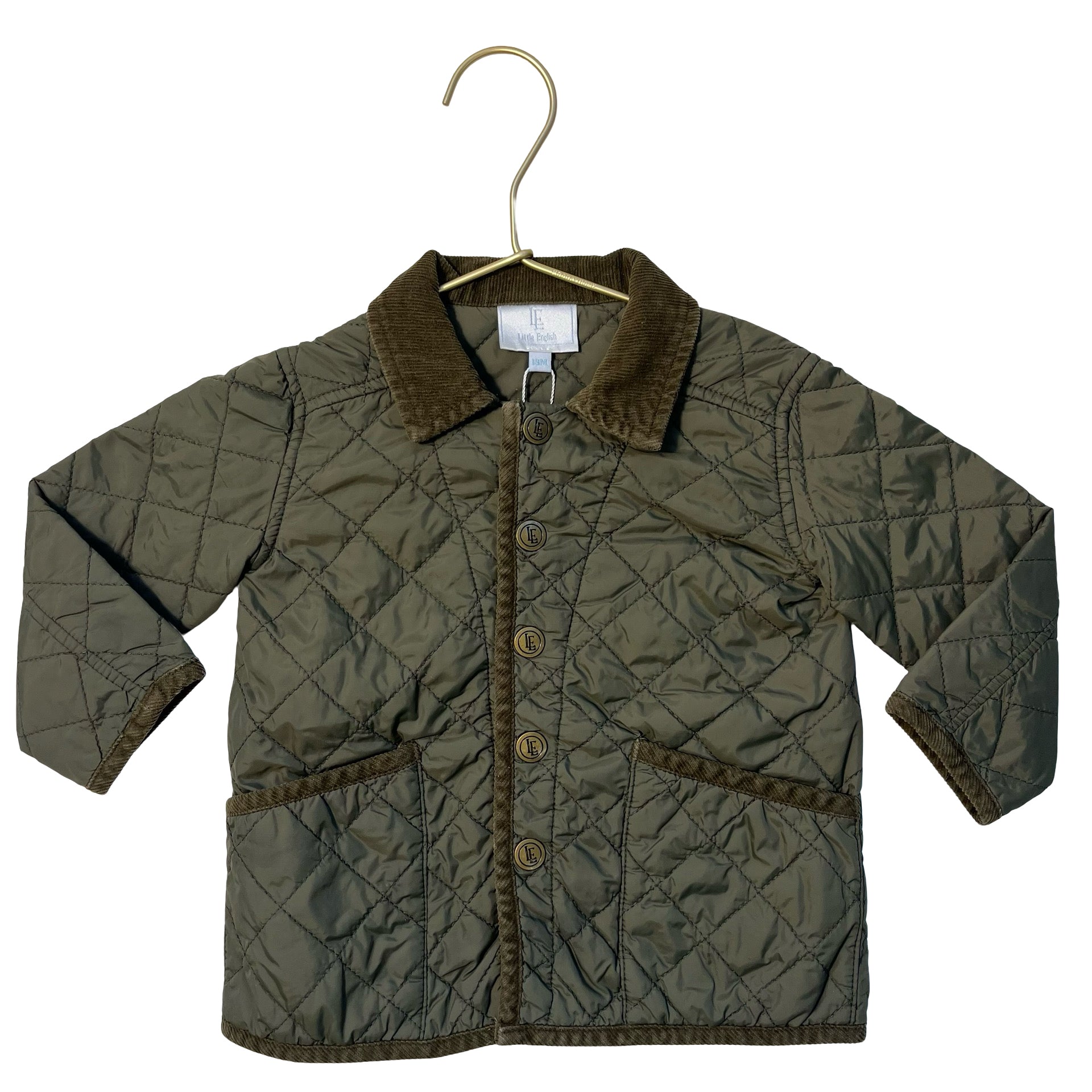 Little English Olive Green Quilted Jacket - Size 18 Mo