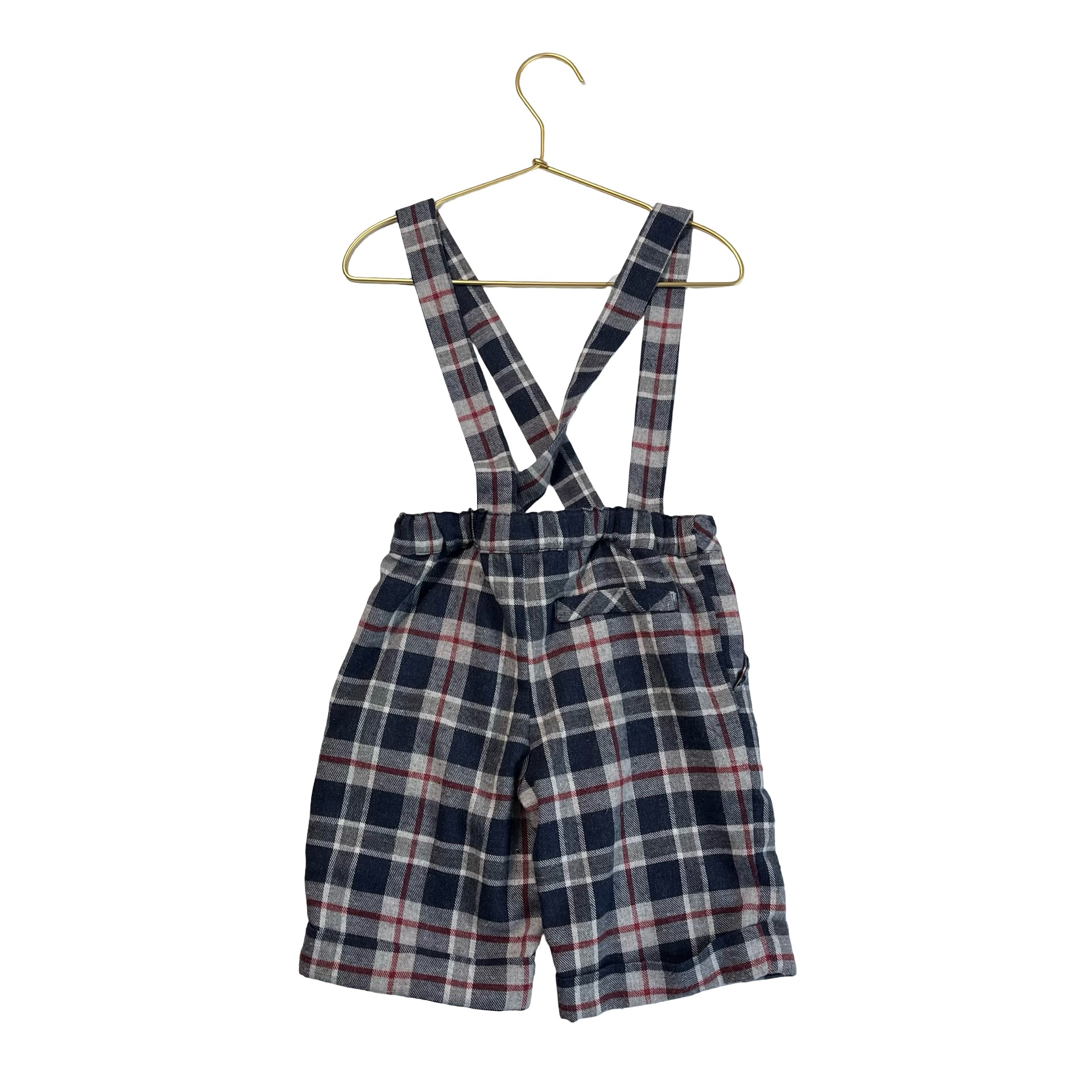 Les Enfants de Gisele Gray, Navy & Red Woolen Shorts and Suspenders  - Size 4