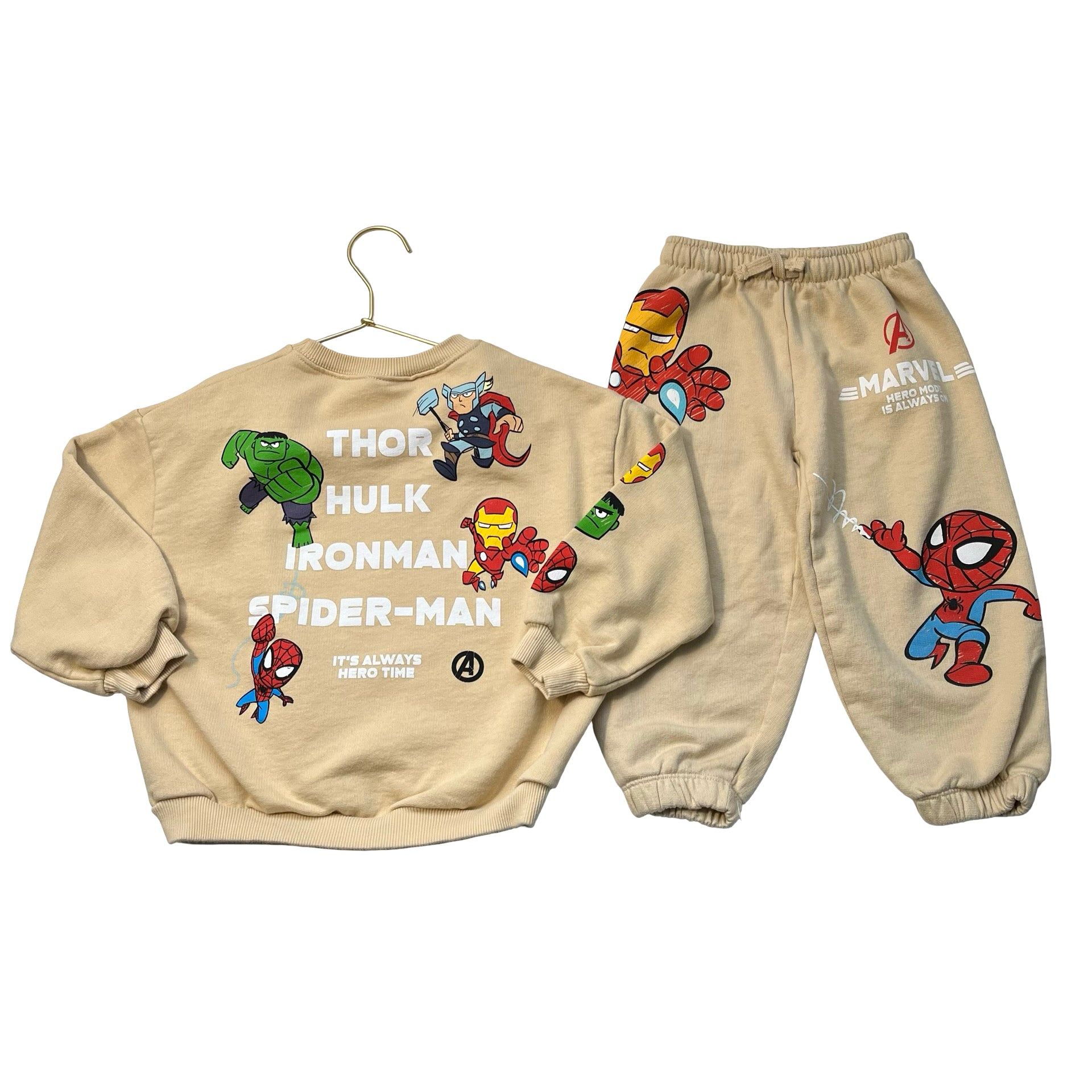 Zara x Marvel Tan Avengers Sweatshirt & Joggers Set - Size 4