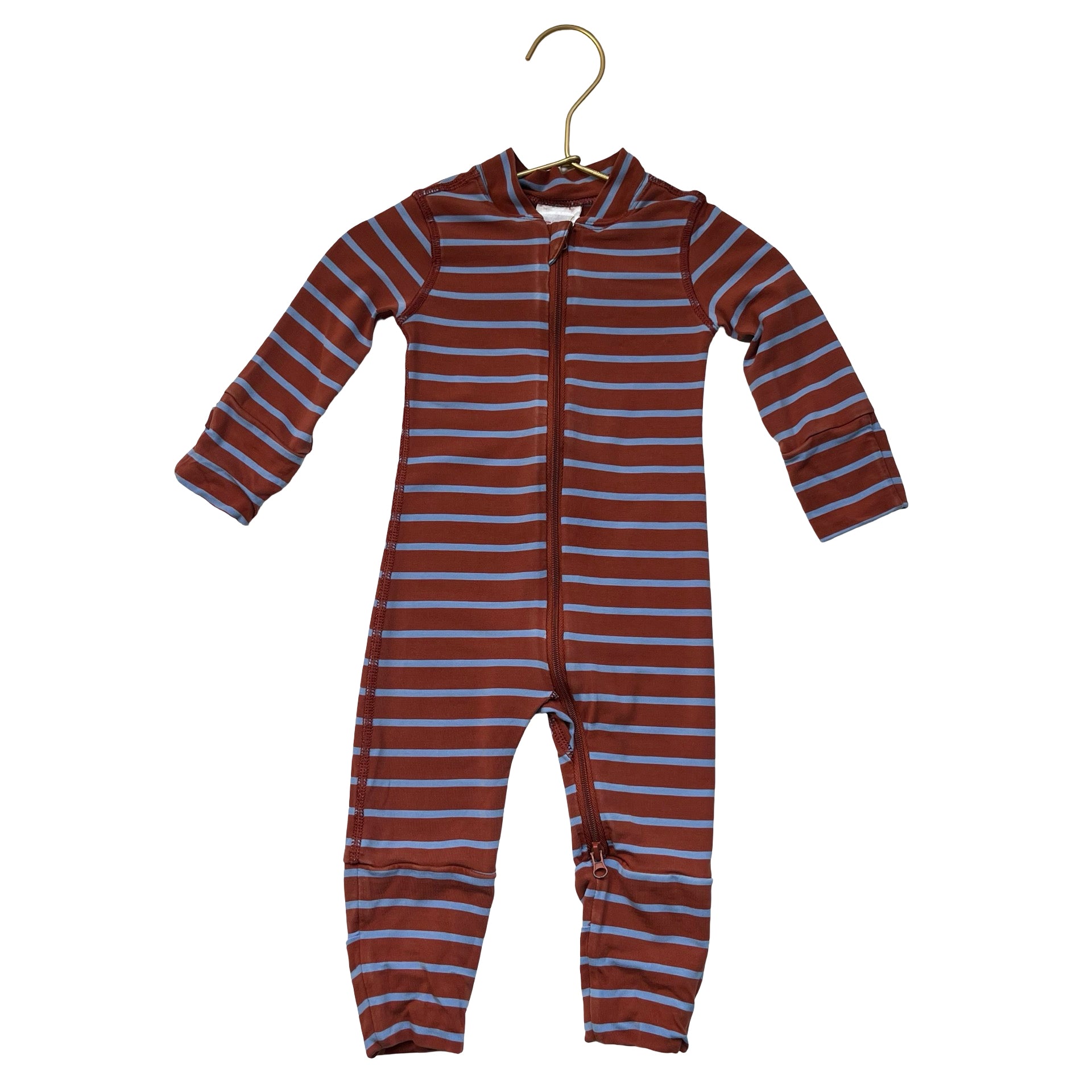 Hanna Andersson Brown & Light Blue Striped One-Piece PJ - Size 0-3 Mo