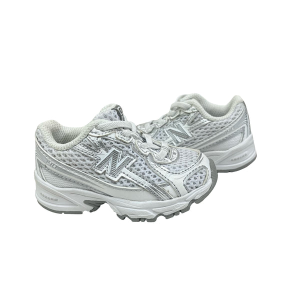 New Balance White & Silver Sneakers - Size 4