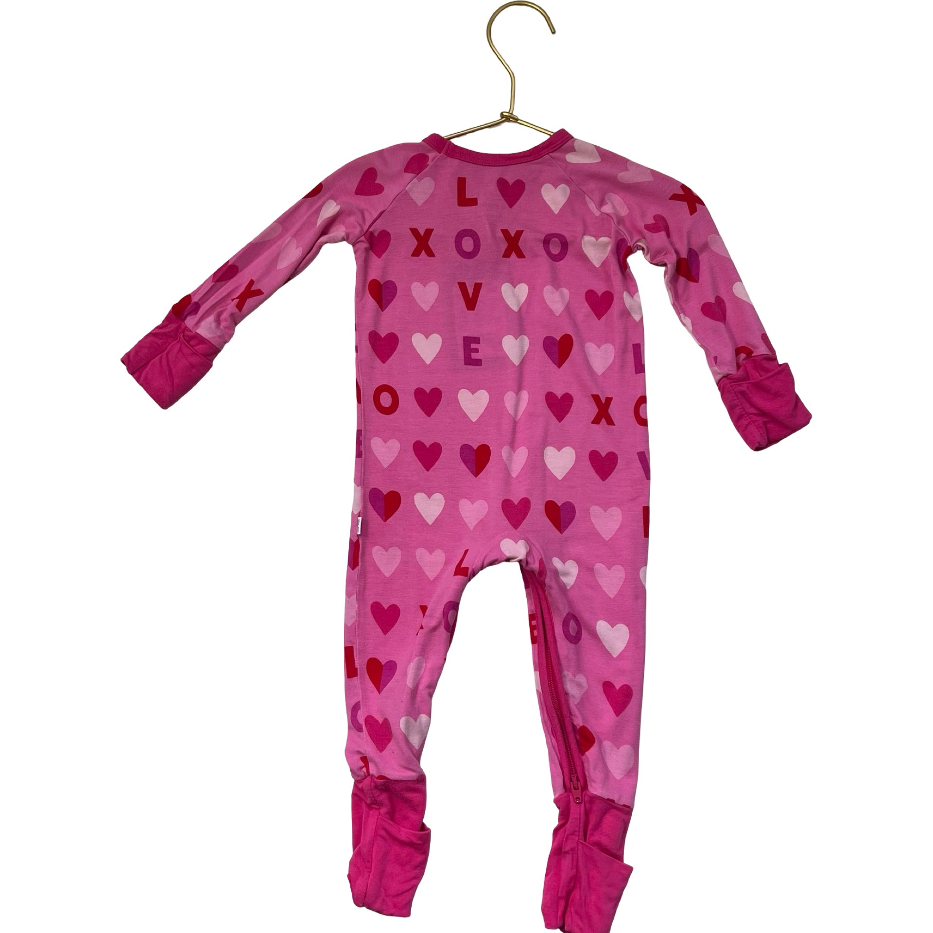 Little Sleepies Pink LOVE Heart Print One-Piece - Size 3-6 Mo