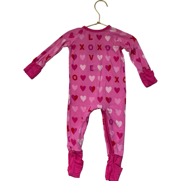 Little Sleepies Pink LOVE Heart Print One-Piece - Size 3-6 Mo