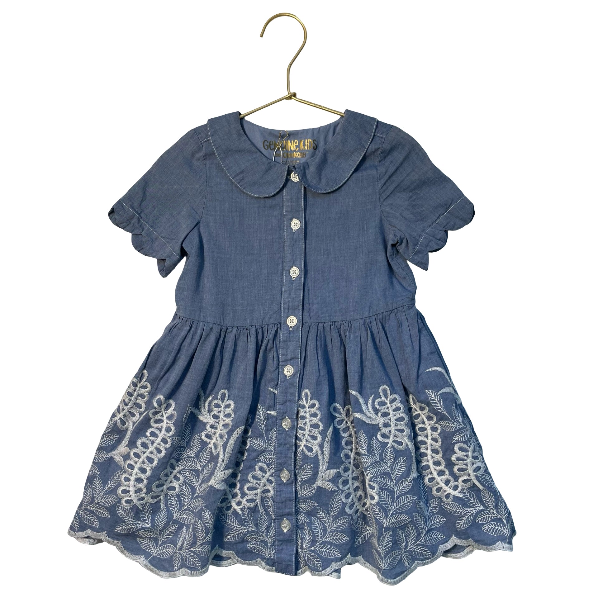 Genuine Kids Chambray & White Embroidered Shirt Dress - Size 3T