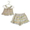 Louise Misha Yellow & Pastel Plaid Smocked Tank & Shorts Set - Size 7Y