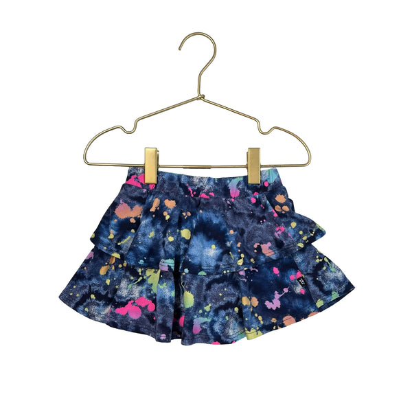 Pixie Lane Blue & Multi-Color Splatter Ruffle Skort Skirt - Size 4