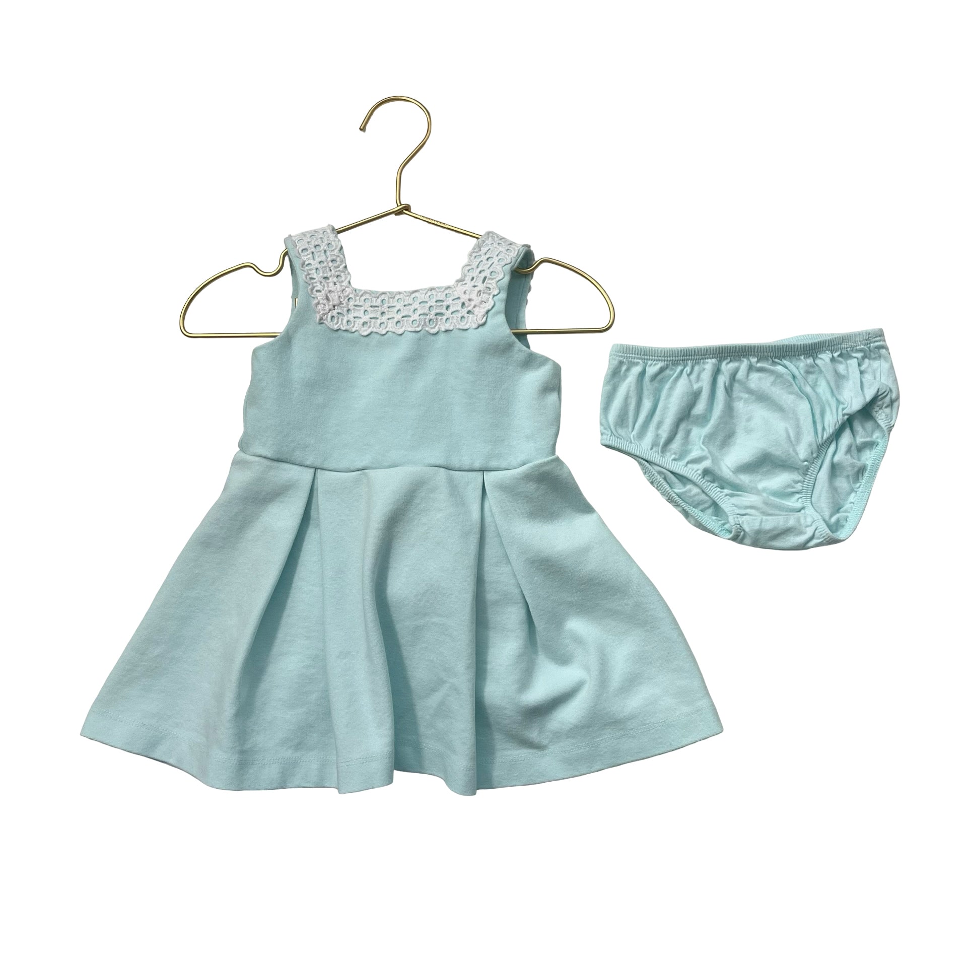 Janie and Jack Mint Green Eyelet Trim Dress & Bloomers - Size 12-18 Mo
