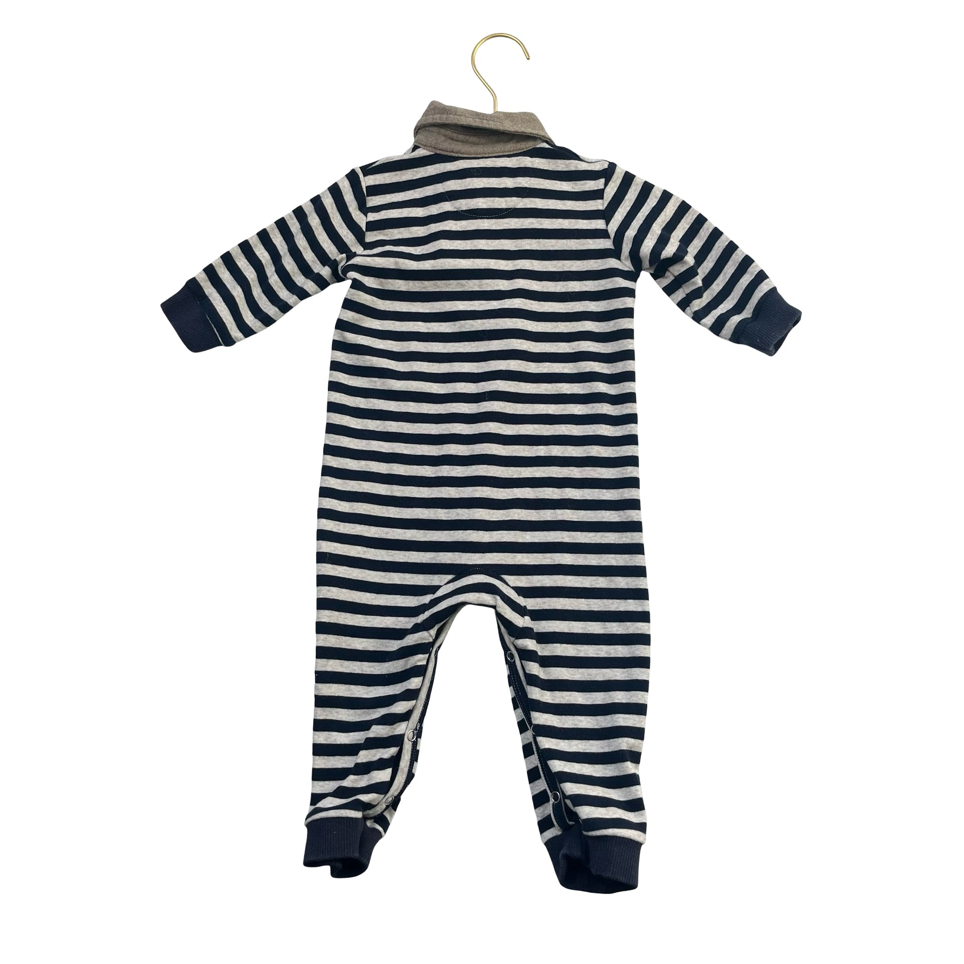 Me & Henry Navy & Oatmeal Striped Polo One-Piece - Size 9-12 Mo