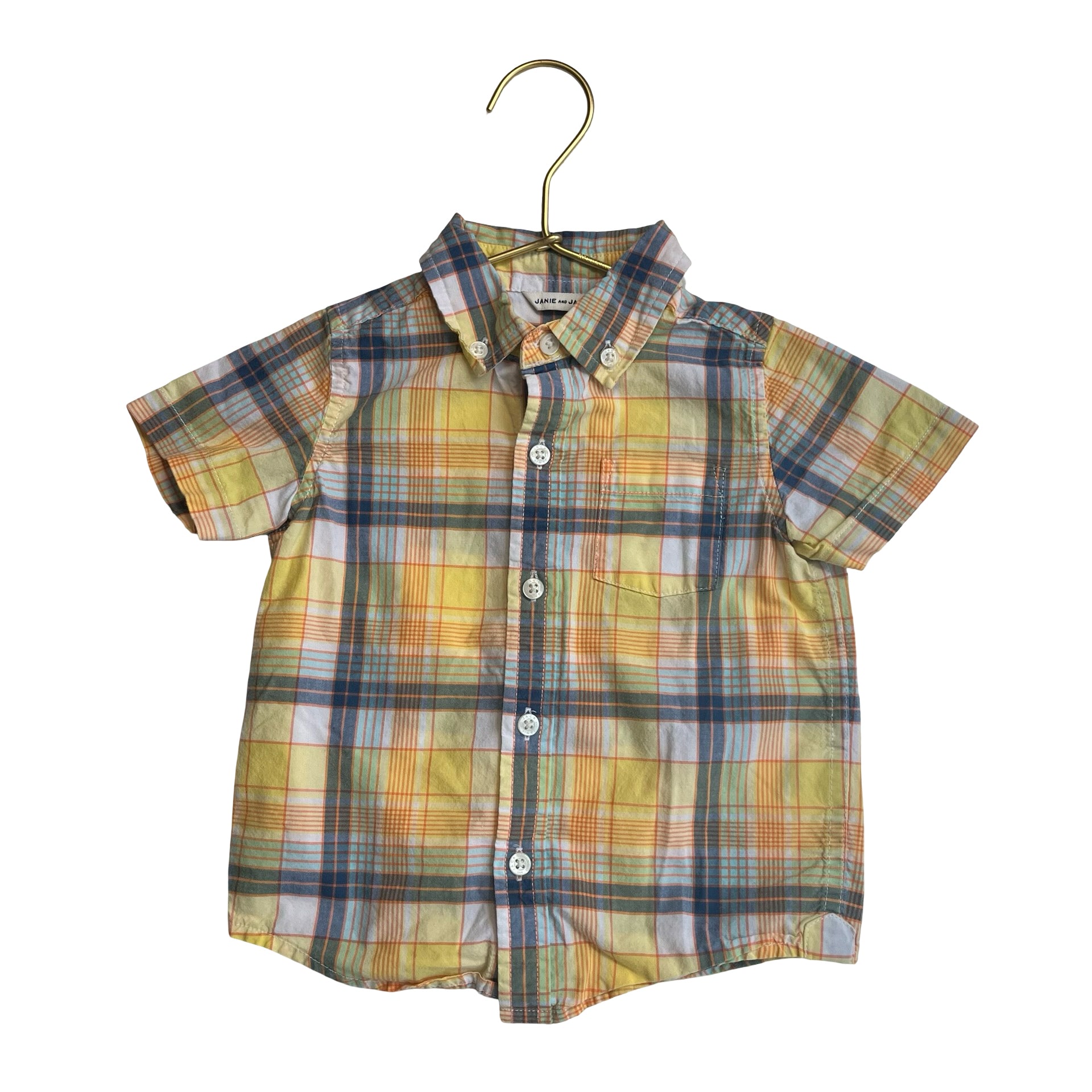 Janie and Jack Yellow Plaid Button Down Shirt - Size 18-24 Mo