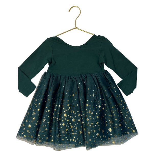 Hanna Andersson Green & Gold Foil Tulle Dress - Size 2T