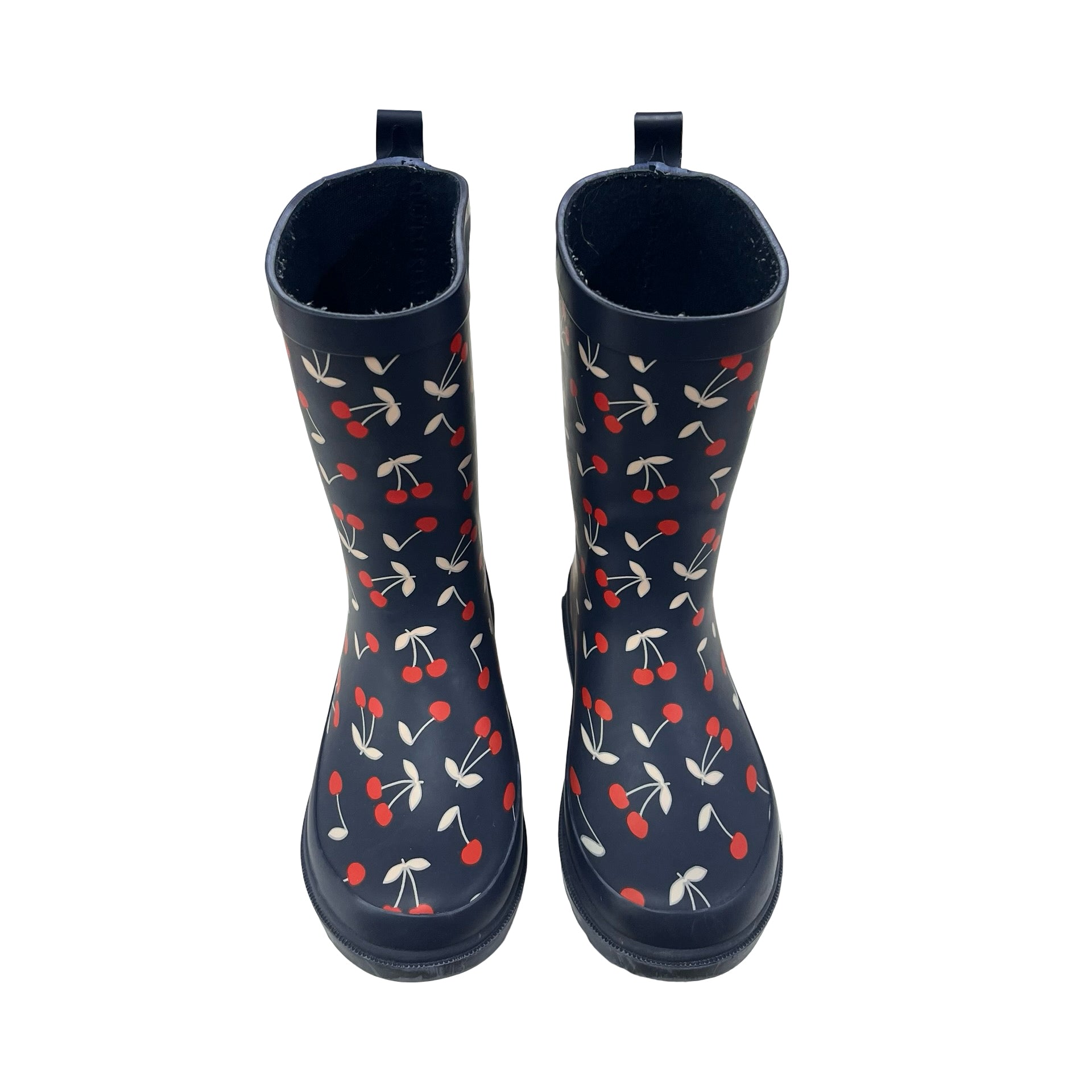 Janie and Jack Navy Cherry Print Rain Boots - Size 10