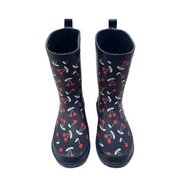 Janie and Jack Navy Cherry Print Rain Boots - Size 10