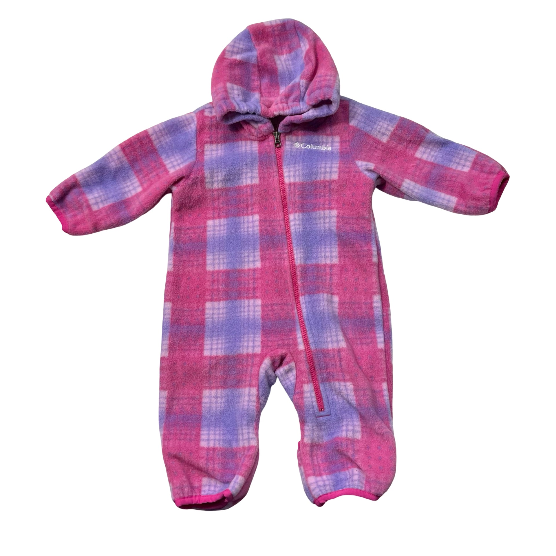 Columbia Pink & Purple Plaid Fleece Hooded Bunting - Size 3-6 Mo