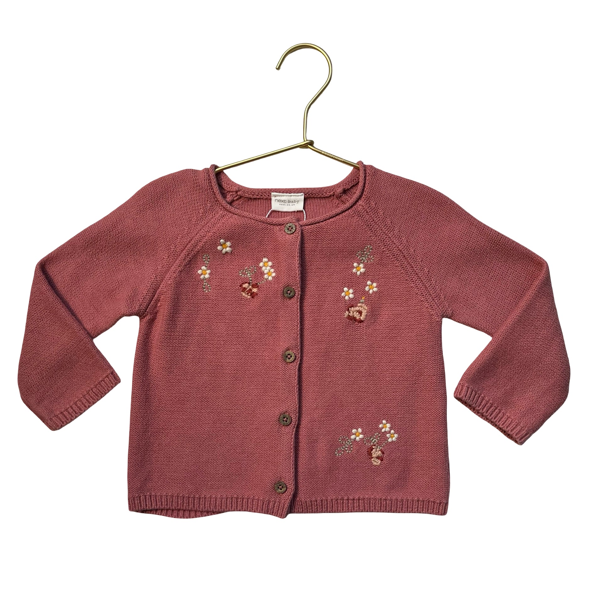 Next Pink Embroidered Cotton Cardigan Sweater - Size 12-18 Mo