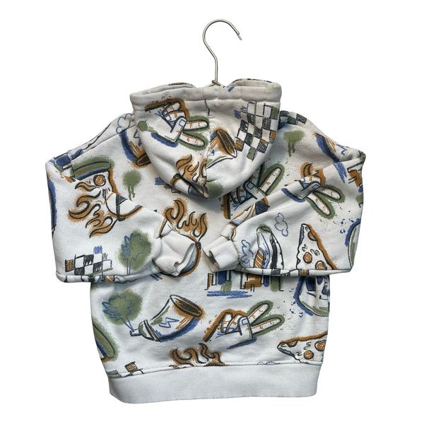 Zara Ivory Skateboard & Illustration Print Hooded Sweatshirt - Size 8-9