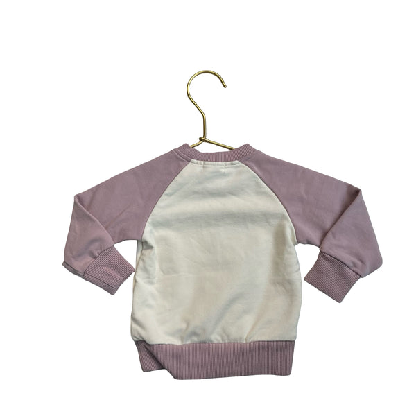Jamie Kay Ivory & Light Plum Cat in Teacup Sweatshirt - Size 3-6 Mo