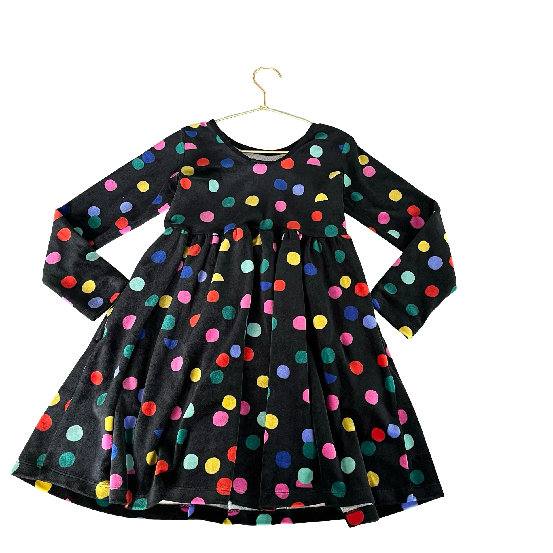 Hanna Andersson Black & Multi-Color Polka Dot Velvet Dress - Size 6/7