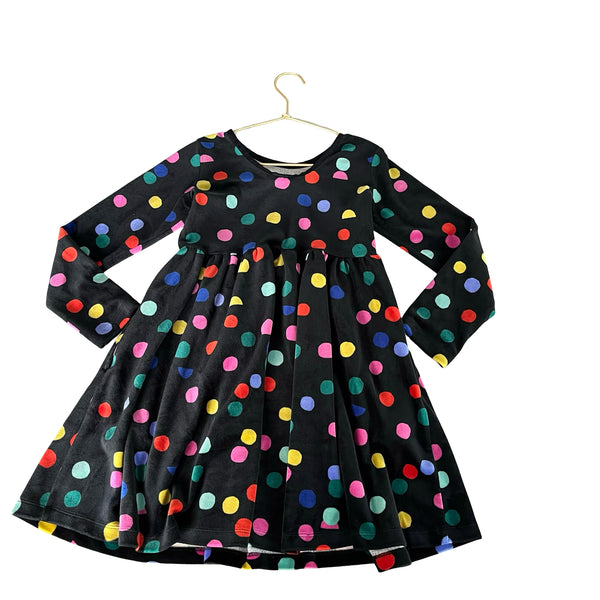 Hanna Andersson Black & Multi-Color Polka Dot Velvet Dress - Size 6/7