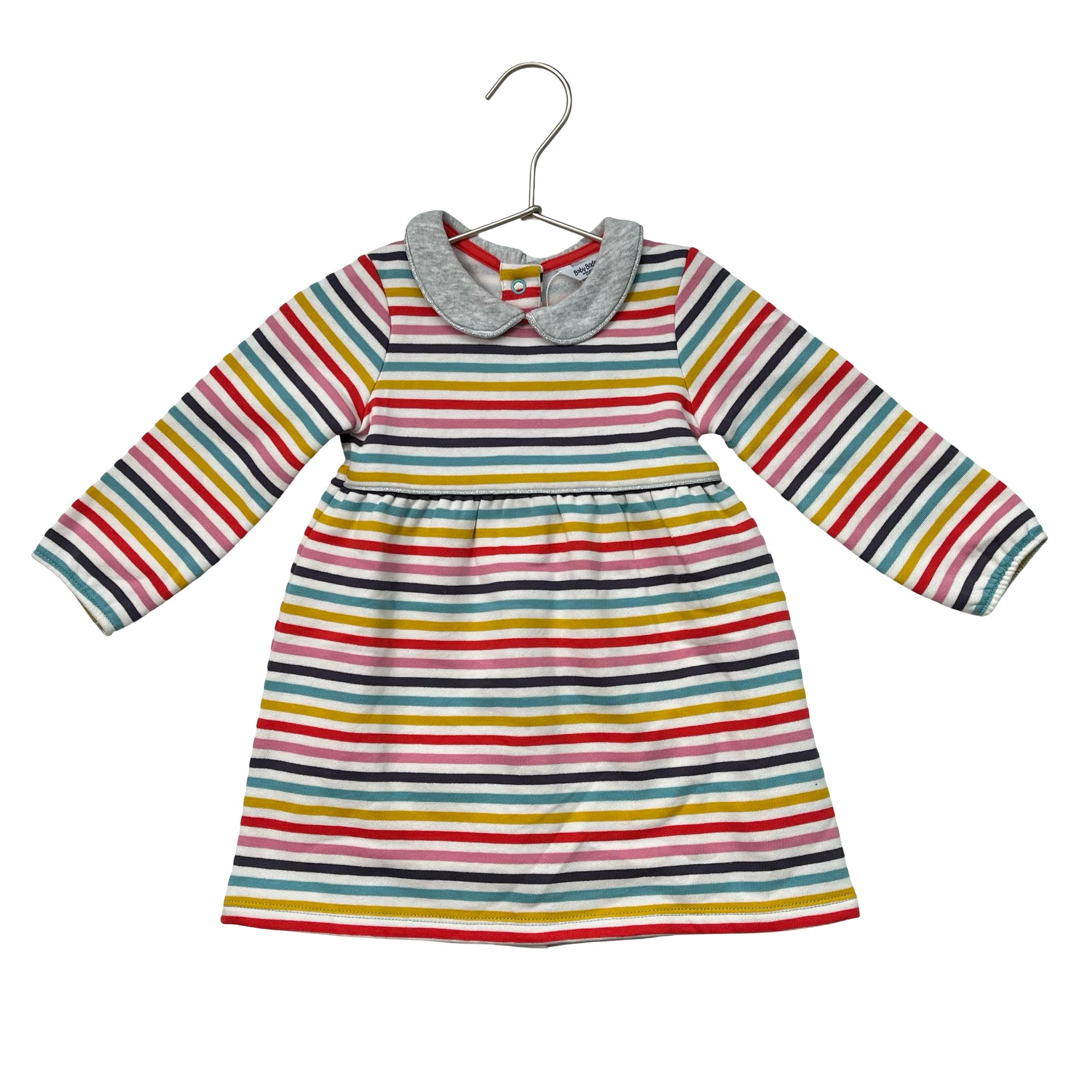 Baby Boden Ivory & Multi-Color Stripe Sweatshirt Dress - Size 6-12 Months