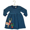 JoJo Maman Bebe Navy & Teal Striped Reindeer Applique Dress - Size 3-4Y