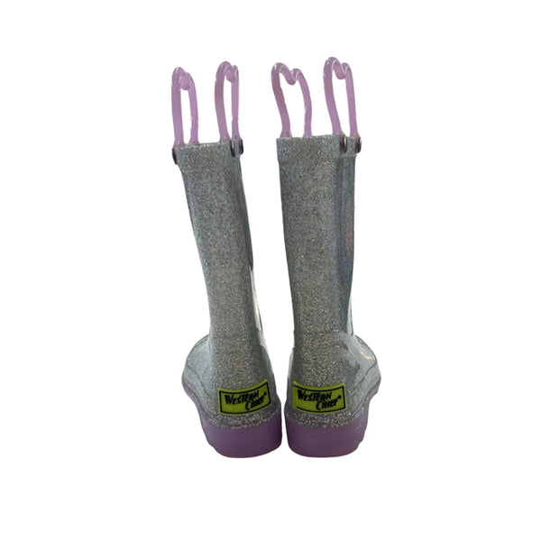 Western Chief Silver Glitter Light-Up Rain Boots - Size 7